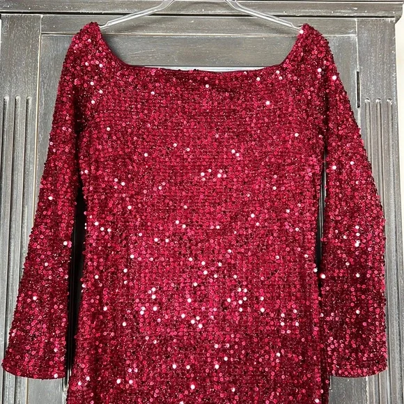 strapless open back dress Long Sleeve Sequin Dress |Sparkly Red & Pink Mini Dress main image 0
